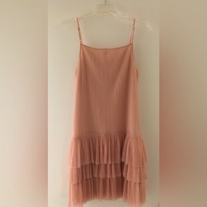 NWT: Romantic slip dress from BCBG w/sheer tulle overlay and 4-tier ruffle hem